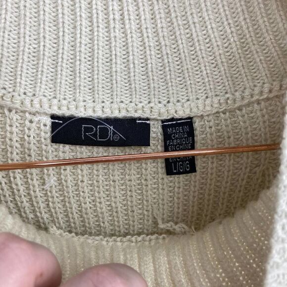 RDI Mock Neck Cream Oversize Long sleeve Ribbed Knit Sweater Womens Large - Picture 2 of 6